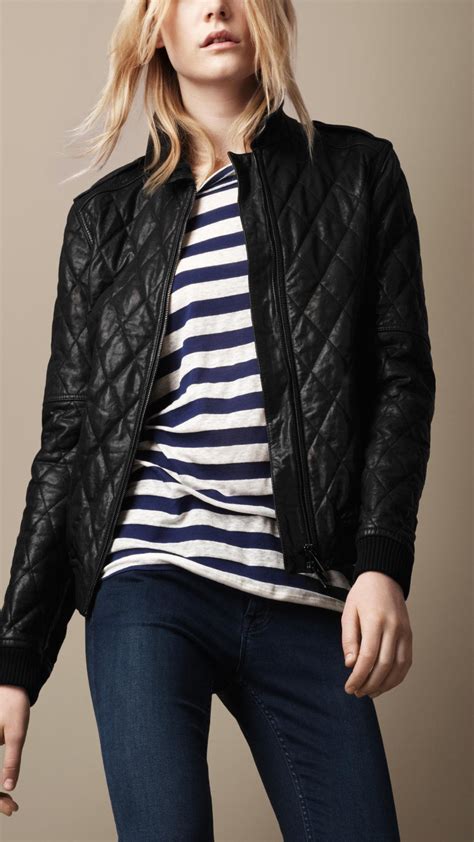 burberry womens black bomber with zippers|Cropped Quilted Nylon Bomber Jacket in Black .